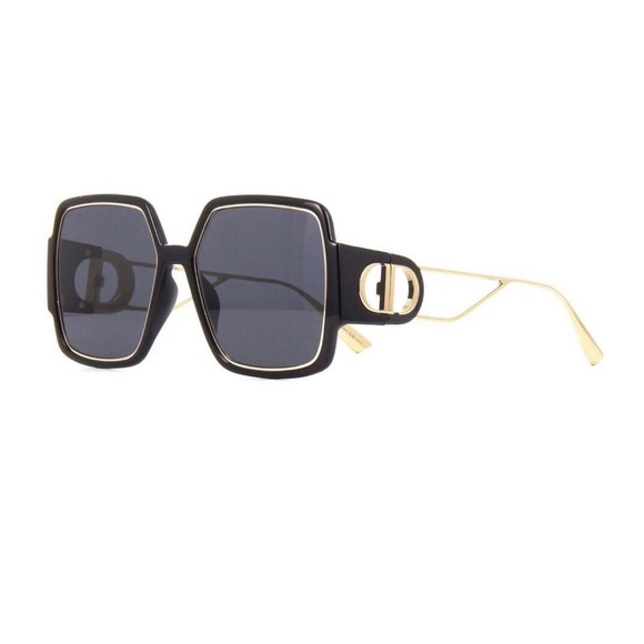 CHRISTIAN DIOR 30MONTAIGNE2 OVERSIZED SQUARE SUNGLASSES IN BLACK/GOLD - Picture 9 of 12